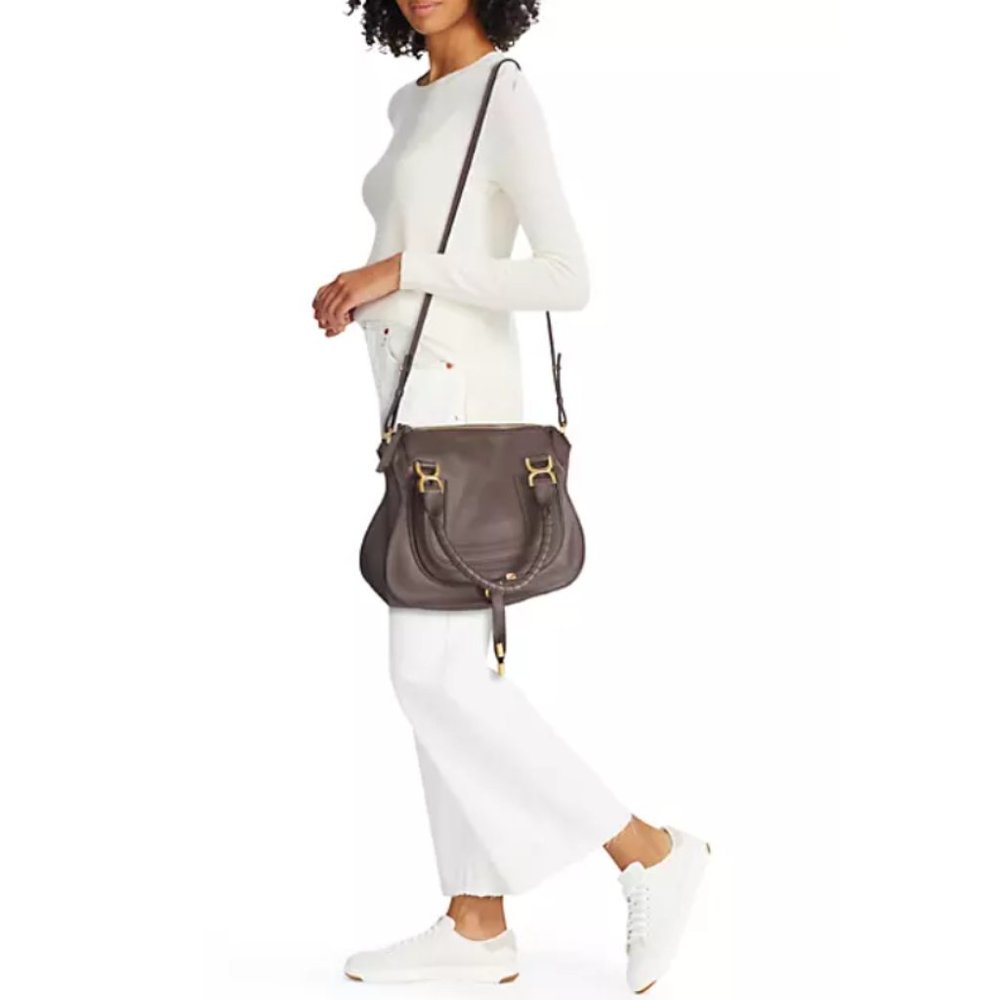 Chloe Medium Marcie Leather Satchel Bold Brown - Picture 3 of 12
